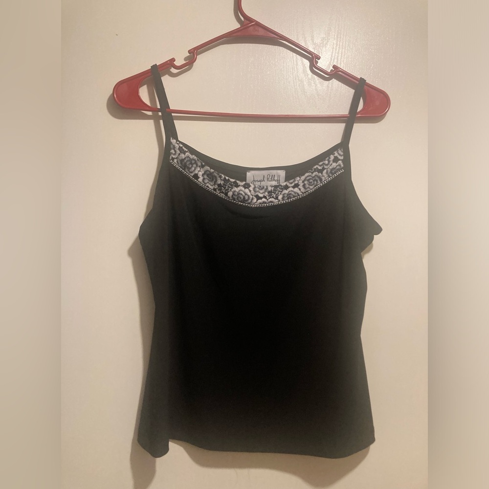 Joseph Ribkoff Elegant Black Lace Trim Cami Top